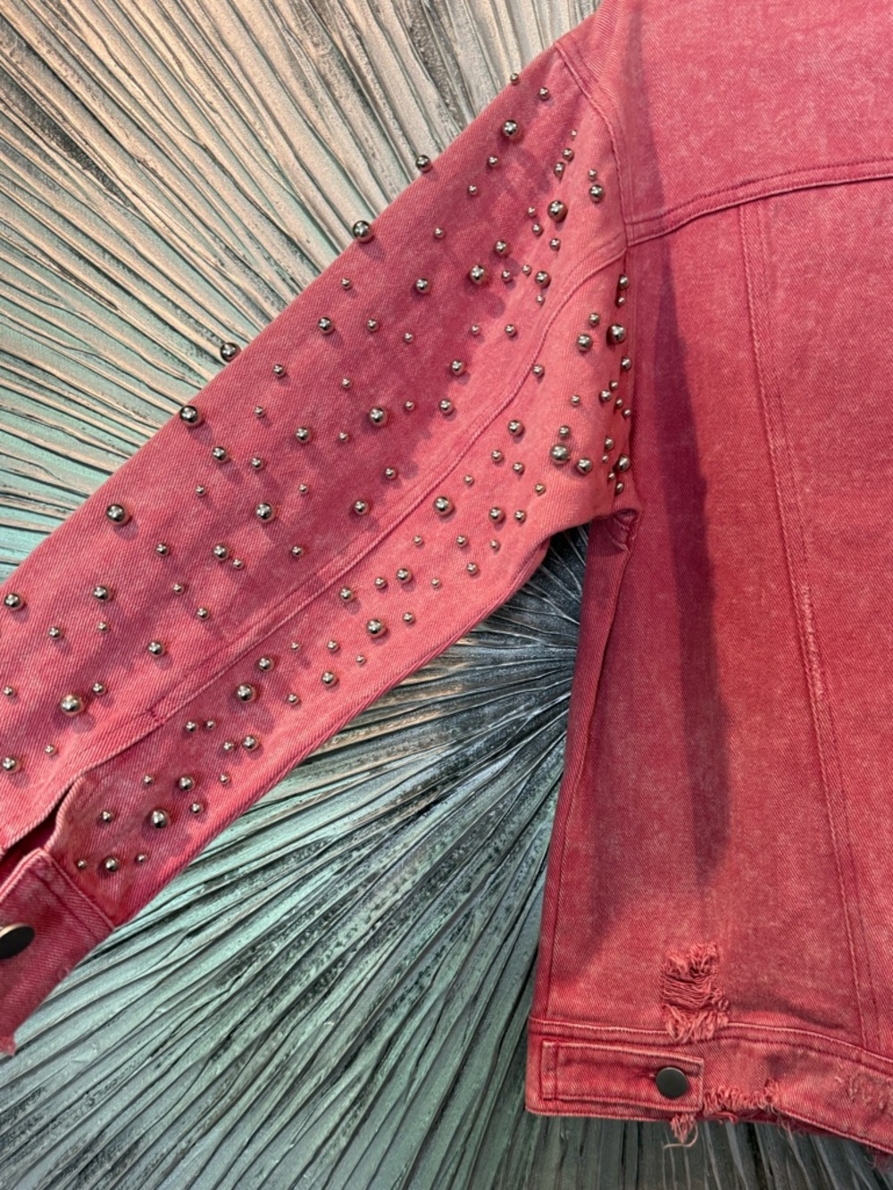 Blue B Women's Distressed Studded Rose Jean Jacket - Picture 4 of 7